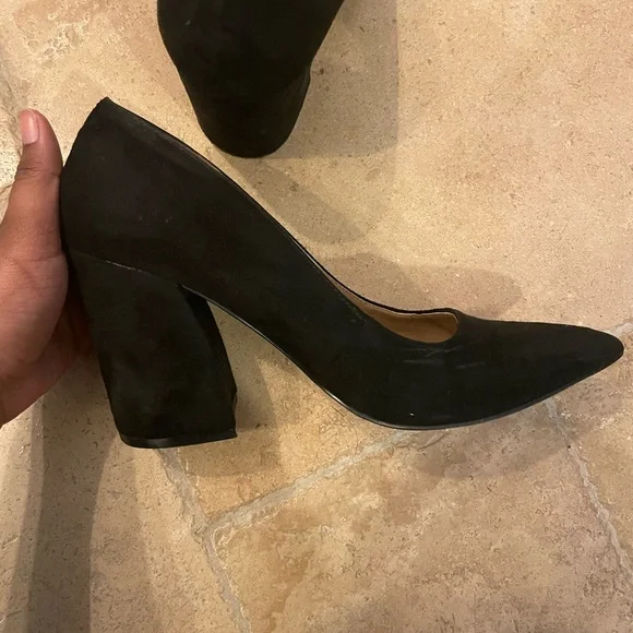 Black Suede Chunk Heels - Picture 3 of 4